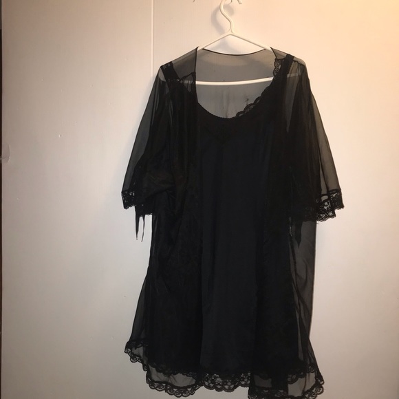 🔥🖤🔥 Black Mesh & Lace Babydoll & Duster Set